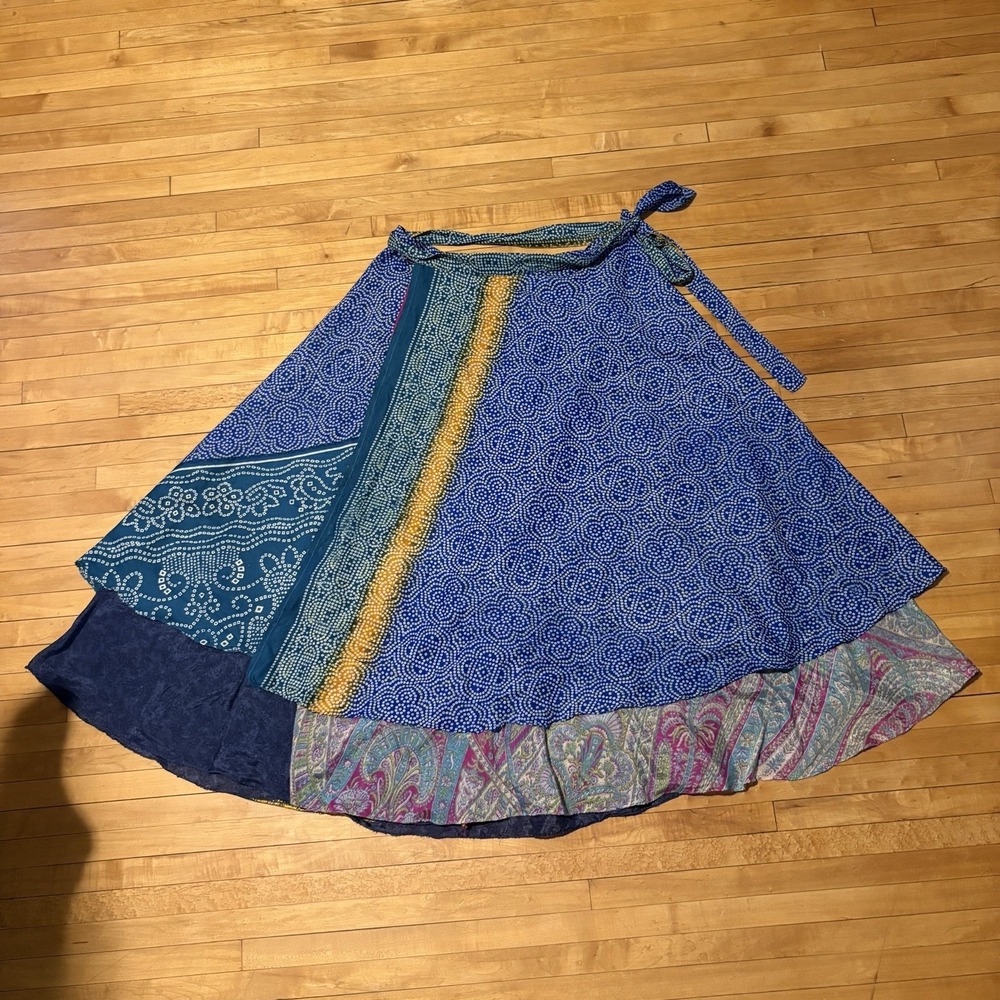 Incredible-art Vintage silk sari magic wrap skirt multicolor reversible Boho